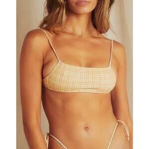 Lahana Swim Plaid Bandeau Bikini Top Tie Strap Size L Pastel Orange